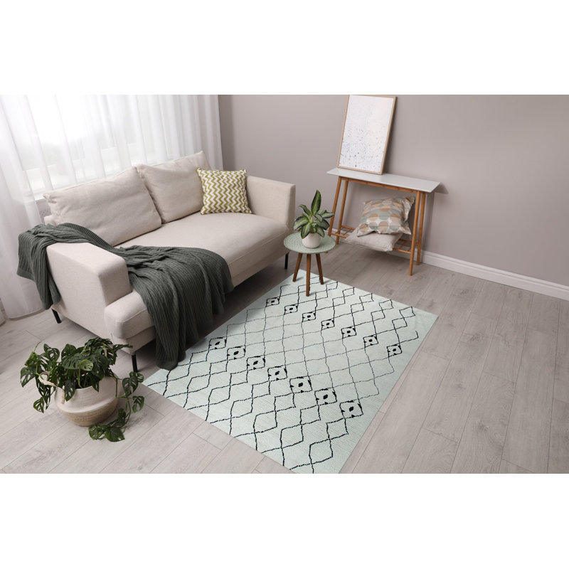 Tapis ivoire en laine noué à la main Rhea Diamond