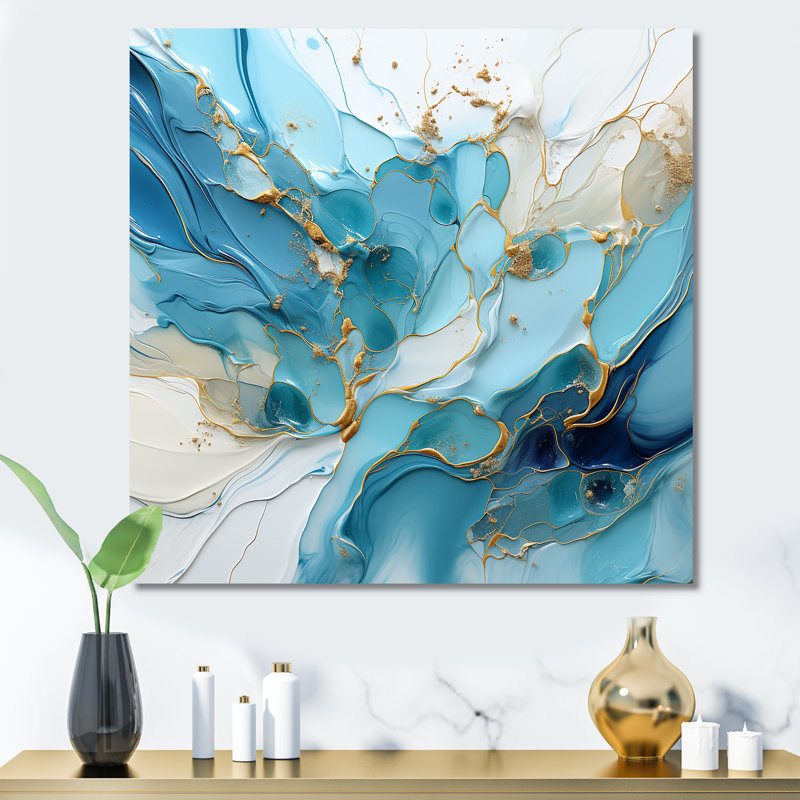 Bleu et blanc, charme de glacier - formes abstraites, art mural, Toile tendue, H 30 po x l 30 po x P 1 po