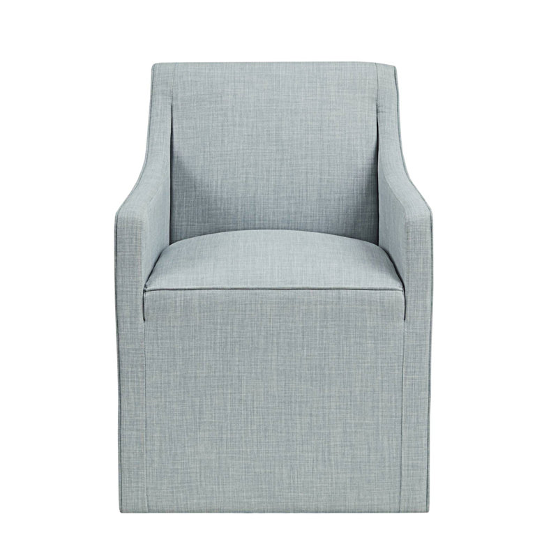 Blue Upholstered Skirted Dining Arm Chair with Casters