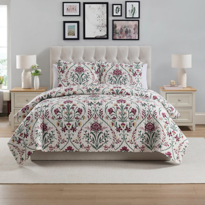 Province 3-Piece Floral Damask Printed Quilt Set