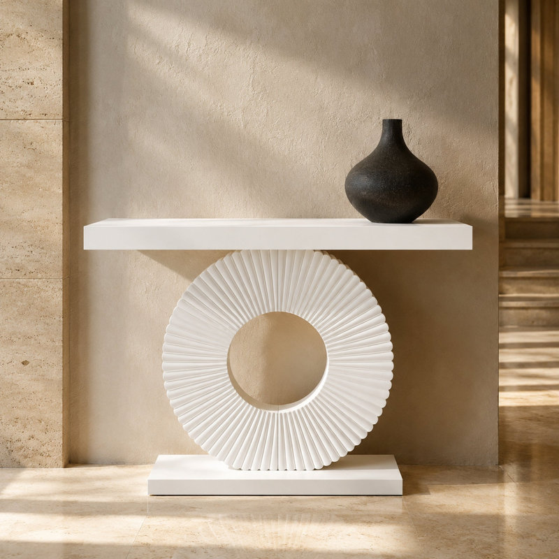 Console moderne à base géométrique, Blanc, Blanc, Blanc