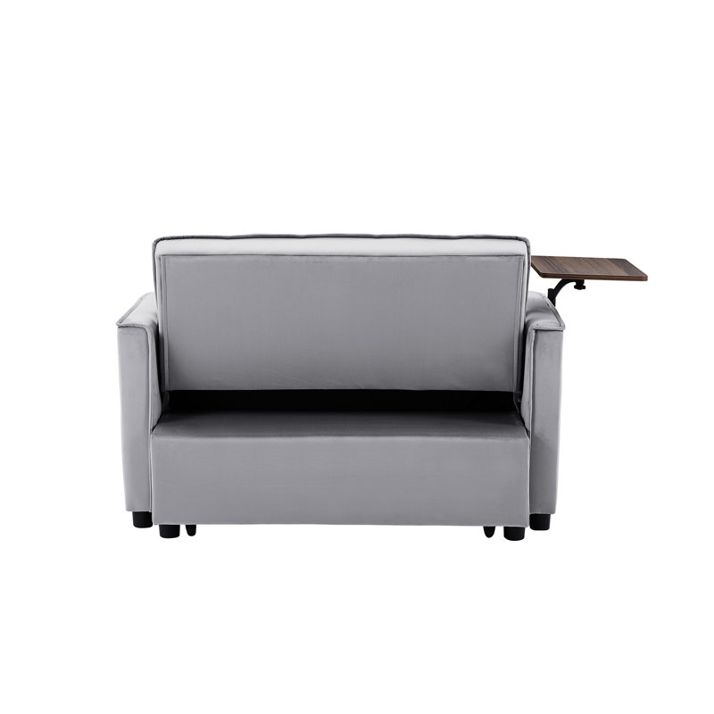 Lit en velours gris - table d'appoint et structure en bois massif avec table, conception moderne, se transforme facilement en lit, positions de confort multiples, qualité pratique et durable