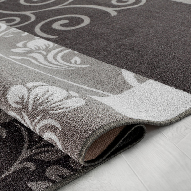 Tapis gris / noir en polypropylène tissé à la machine Audine, Rectangle 6 pi 5 po x 9 pi