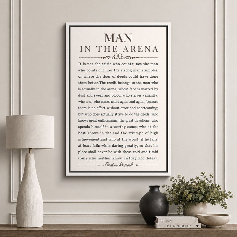 «Man In The Arena», Discours par Theodore Roosevelt, mots inspirants, impression sur toile, art mural, H 24 po x l 16 po