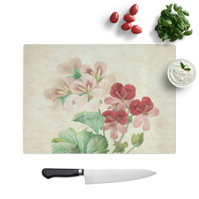 Tempered Glass Cranesbill Flowers Chopping Board