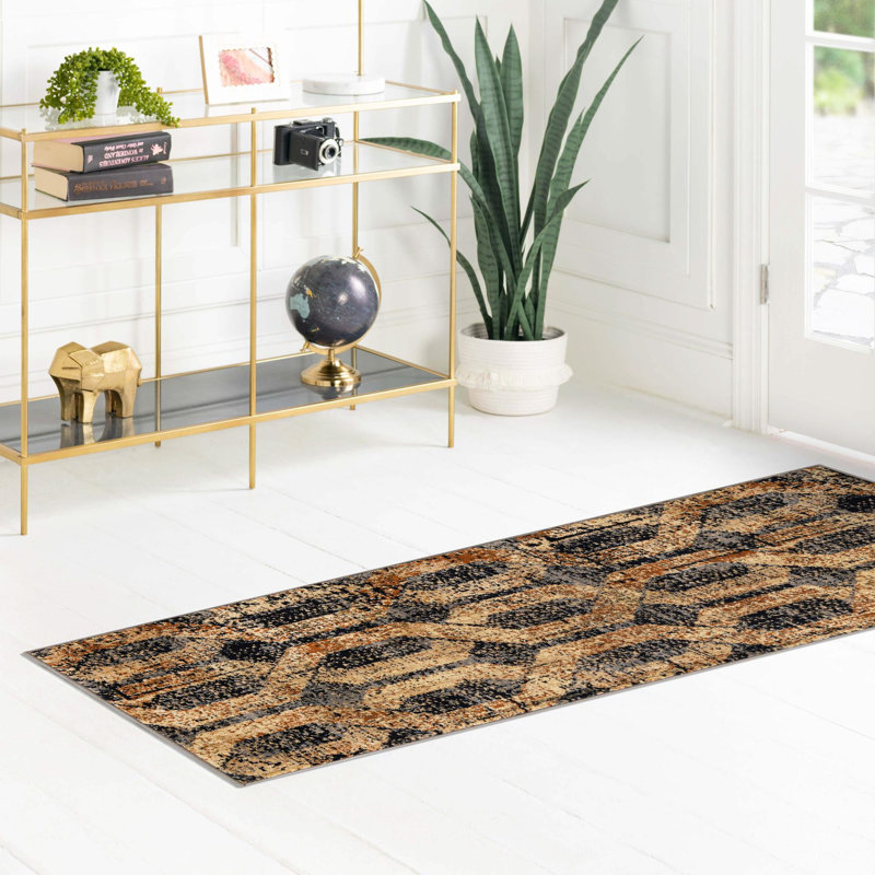 Tapis contemporain de couleur noire-grise, Tapis de couloir 2 pi 2 po x 9 pi