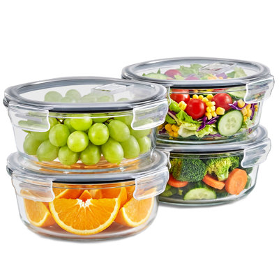 Contenants pour aliments en verre Sorbus avec évent à vapeur d'air, couvercles verrouillables hermétiques - Bols de préparation de repas en verre étanches sans BPA, allant au micro-ondes, au four, au congélateur et au lave-vaisselle - Ensemble de rangement rond de 4