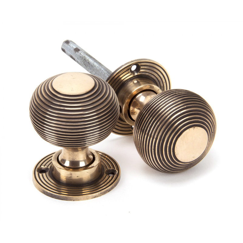 Aged Brass Beehive Mortice/Rim Knob Set, Polished Bronze