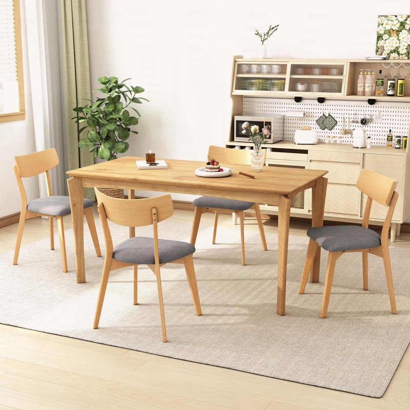 Ensemble de 4 chaises de salle à manger rembourrées Mid-Century, Naturel