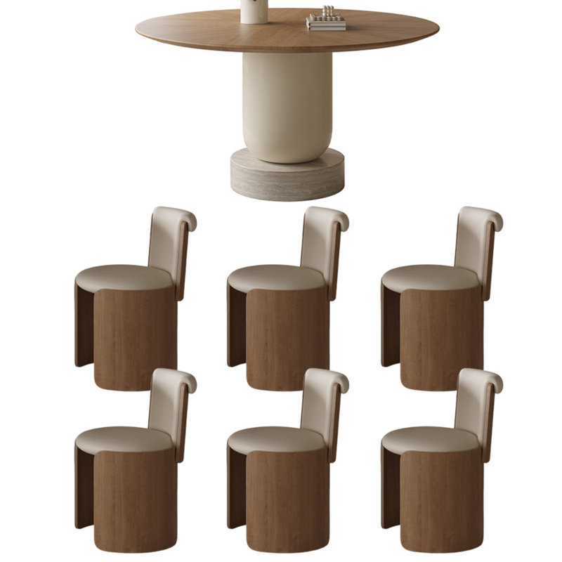 Table ronde créative en chêne durable haut de gamme Creative, H 29,52 po x L 51,18 po x l 51,18 po, Crème / brun