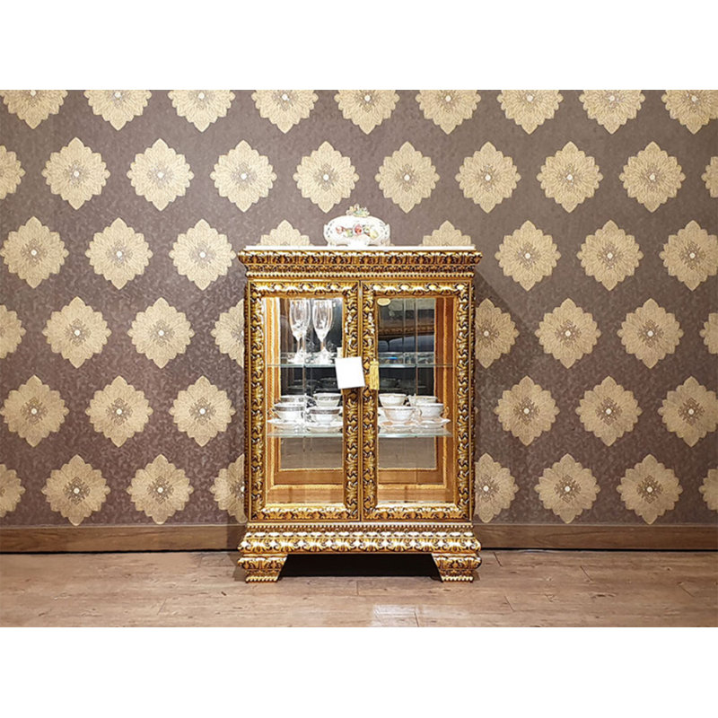Jossilynn Solid Wood Lighted China Cabinet, Gold