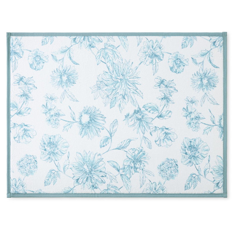 FIESTA Botanical Floral Dish Drying Mat, Sky Blue, 16"x22"