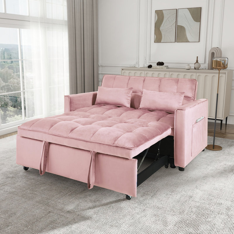 Canapé-lit convertible, canapé-lit escamotable 3-en-1 avec dossier inclinable et coussins, canapé-lit, fauteuil convertible, causeuse convertible pour salon, maison ou bureau (rose)