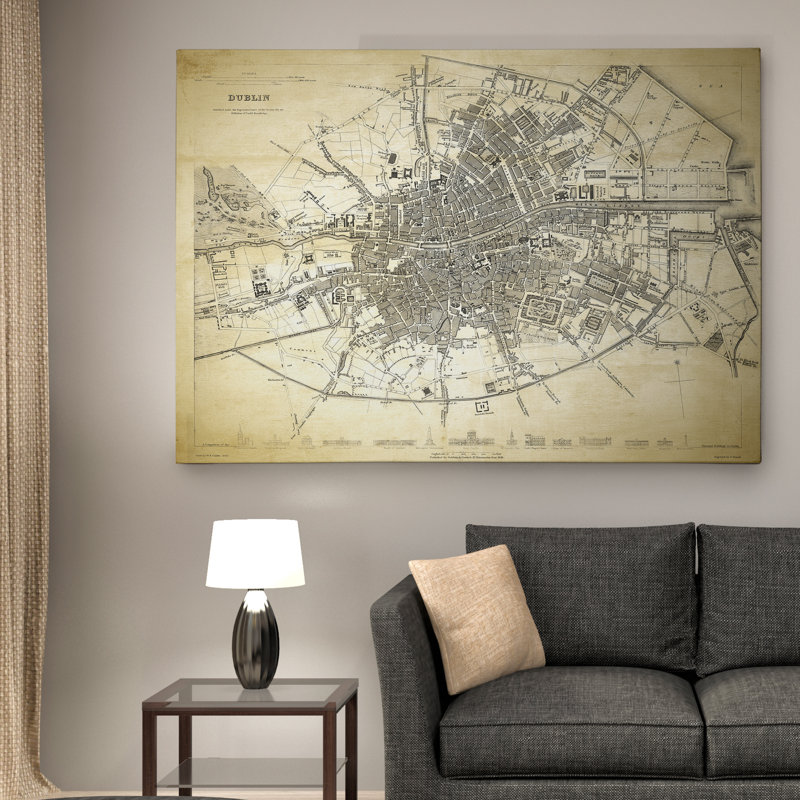 Dublin, croquis de carte - impression sur toile tendue, H 16 po x l 20 po x P 1,5 po