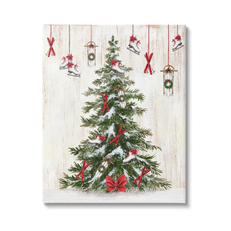 «Ice Skates And Sleds On Tree On Canvas» par Emma Leach, reproduction, H 30 po x l 24 po x P 1,5 po
