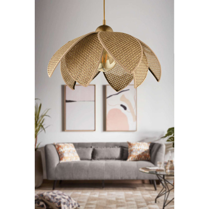 Lustre élégant beige et doré, hauteur réglable 12,6 - 27,6 pouces | Corps en plastique durable avec capuchon en PVC, plaque de base 3,5 po x 2,8 po | Douille E27, 40 W maximum (ampoule non incluse) | Éclairage élégant pour le décor du salon, de la salle à manger ou de la chambre à coucher