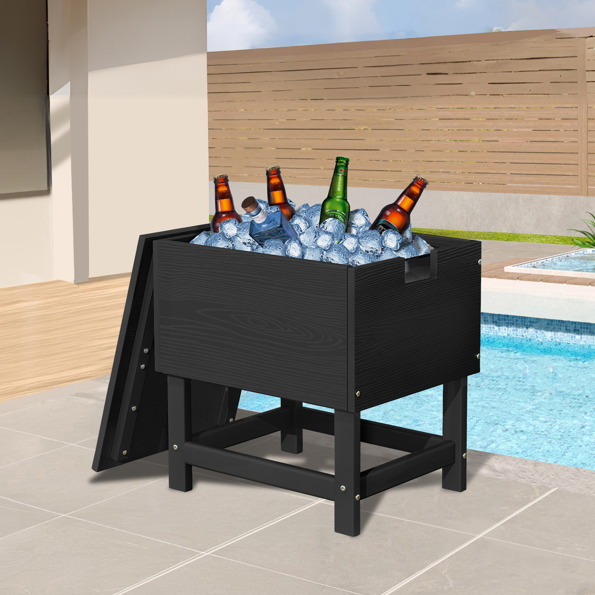 Inflatable Side Table Breakwater Bay Rectangular HDPE Outdoor Side Table With Ice Bucket ...