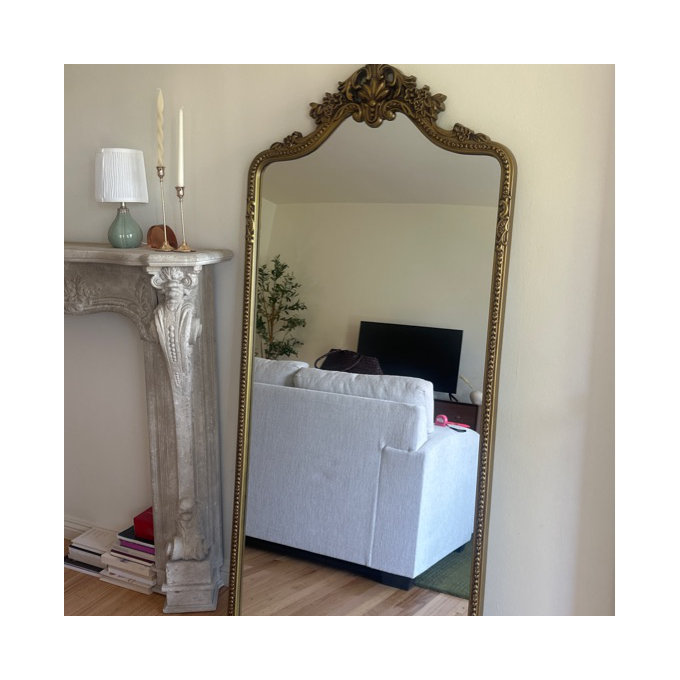 Vintage Full Length Mirror Luxury Carved PU Framed Arched Standing Floor Mirror Full Body Mirror - 71" x 32"