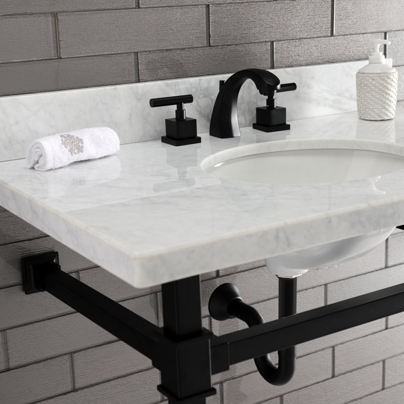 Kingston Brass Monarch 36-Inch Carrara Marble Console Sink with Stainless Steel Legs (8-Inch, 3-Hole)