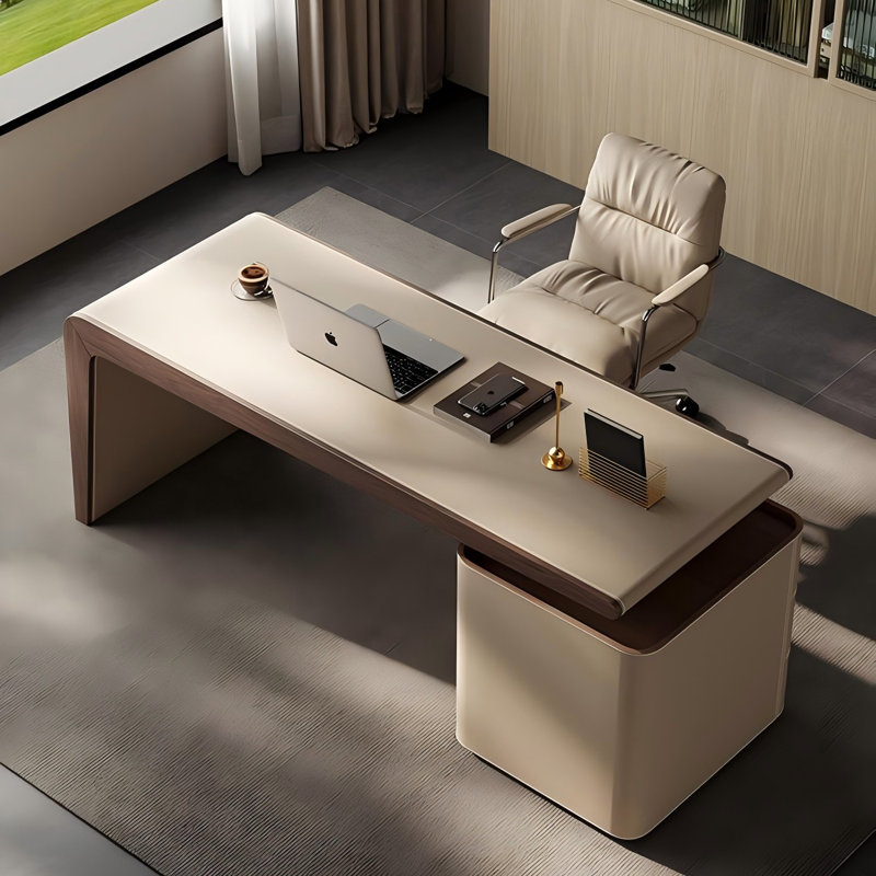 Bureau d'écriture rectangulaire en cuir kaki 70,87 "à 3 tiroirs, H 29,53 po x l 70,87 po x P 27,56 po