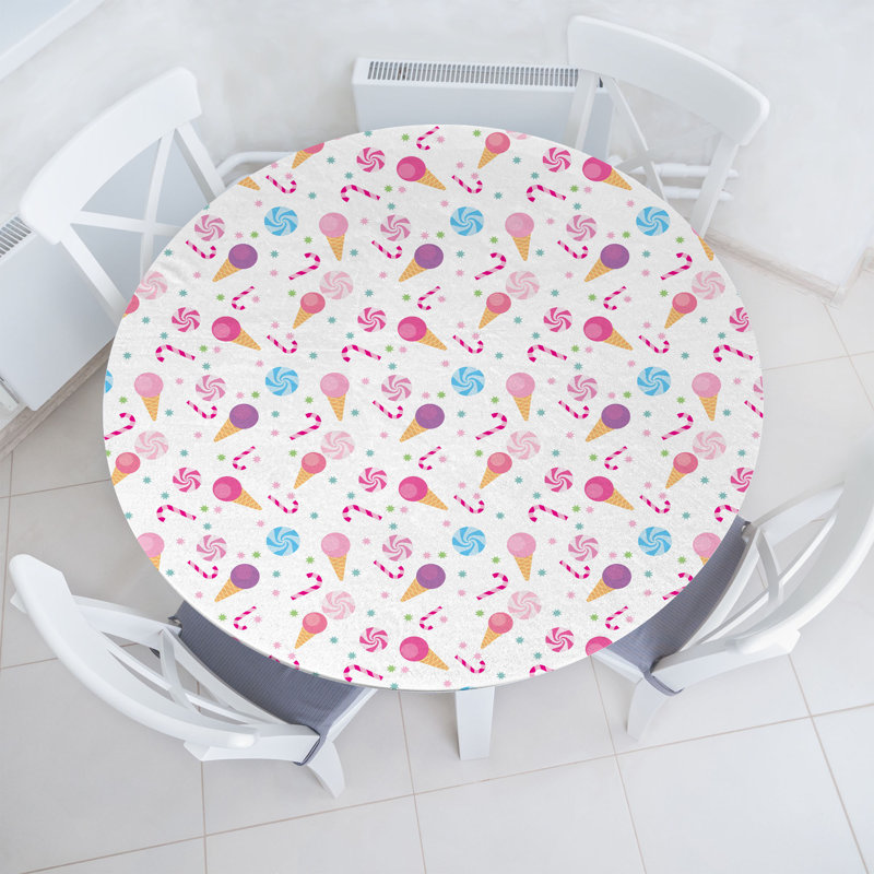 East Urban Home Ice Cream Fitted Round Tablecloth Diameter Multicolor, 51.97" Round