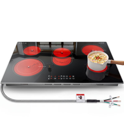 Surface de cuisson en verre micro-cristallin noir de 30 po avec 5 brûleurs, équipée d'une zone de cuisson à deux anneaux, certifiée ETC et FCC