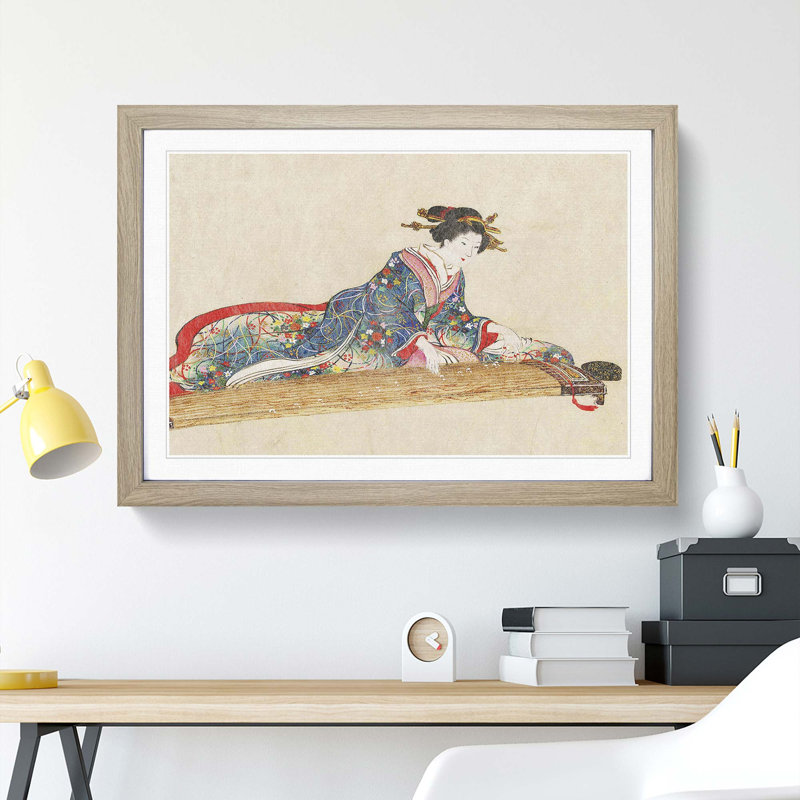 Lady Playing the Koto - Picture Frame Art Print, 27cm H x 36cm W x 2cm D, Oak Framed