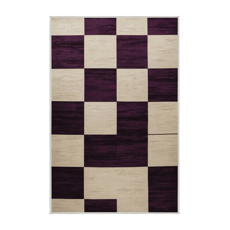Machine Washable Checkered Beige Area Rug, Rectangle 2' x 3'