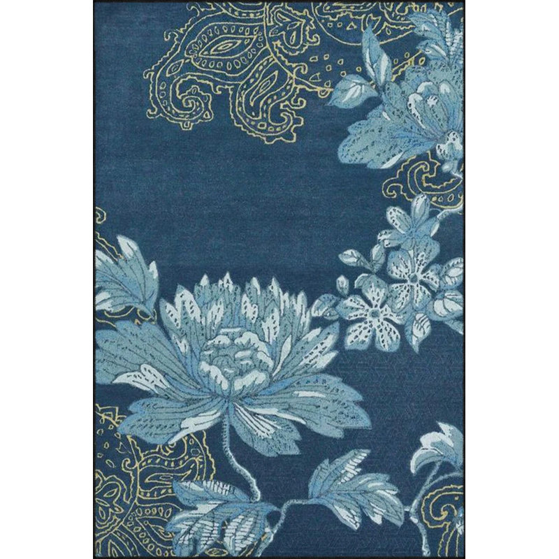 Floral Ice Flower Patterned Decorative Washable Carpet, Rectangle 5' x 9'11"