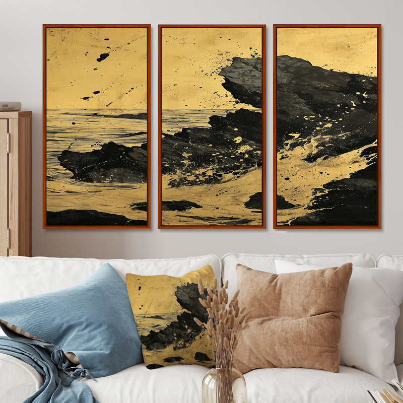 Ricci - Ensemble de décoration murale plage, H 40 po x l 60 po x P 1 po, Cadre flottant brun