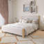Base de lit tapissier moderne avec tête de lit capitonnée et pieds en bois massif de style moderne Mid-Century-109686825