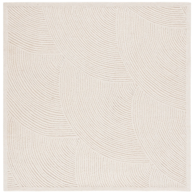 Tapis texturé ivoire en laine / coton touffeté à la main, Carré 6 po