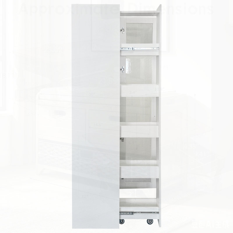 Kitchen Pantry Cabinet With Multi-Functional Pull-Out Multi-Tier Storage Shelf