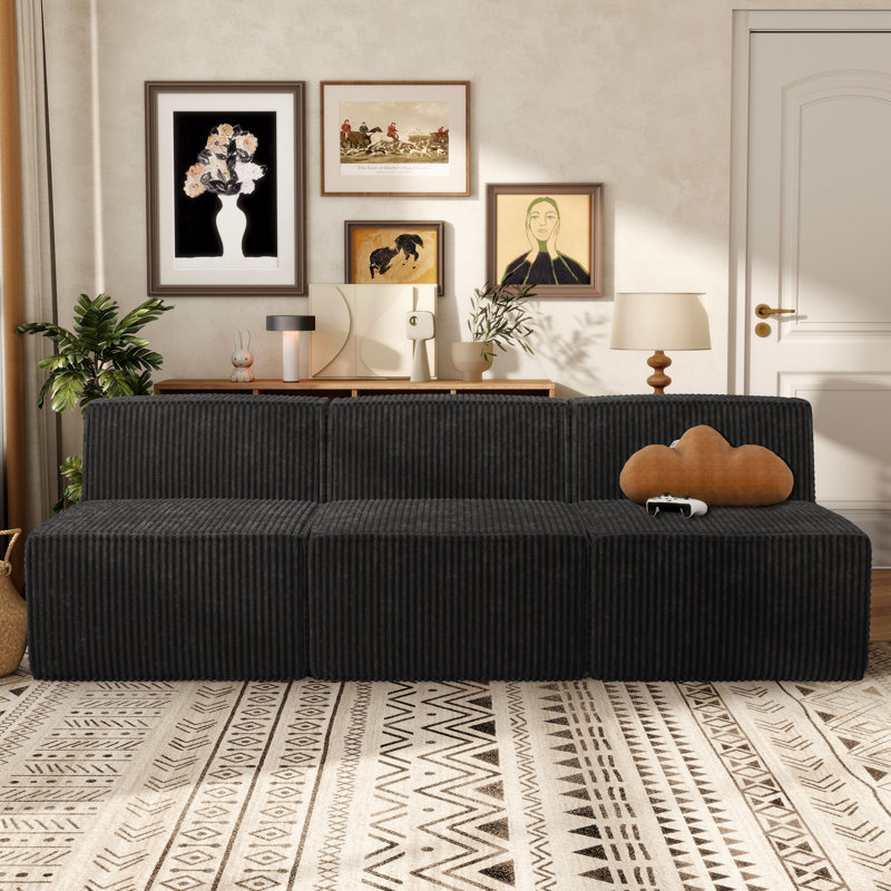 Canapé modulaire en chenille sans accoudoirs 94,5 po Winkler, Noir