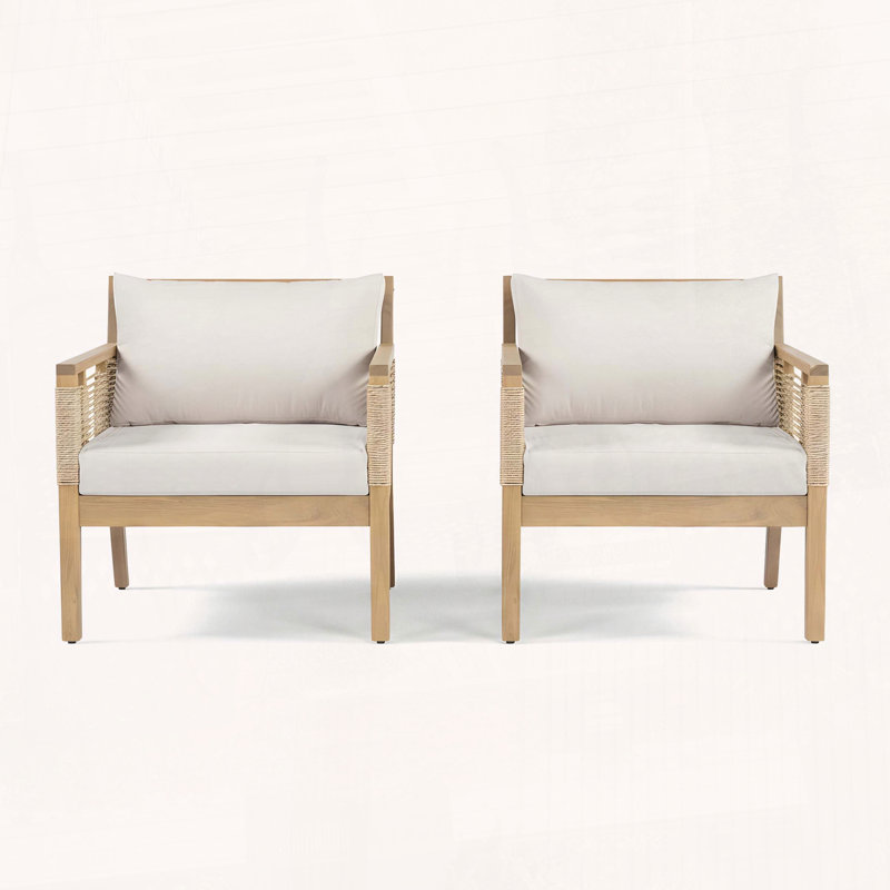 Acacia Wood Club Chairs Hand Woven Rope Set of Two