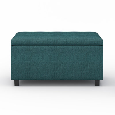 Cosmopolitan 34"W Upholstered Polyester Fabric Contemporary Rectangular Lift-Up Storage Ottoman Bench with Hidden Storage by Simpli Home