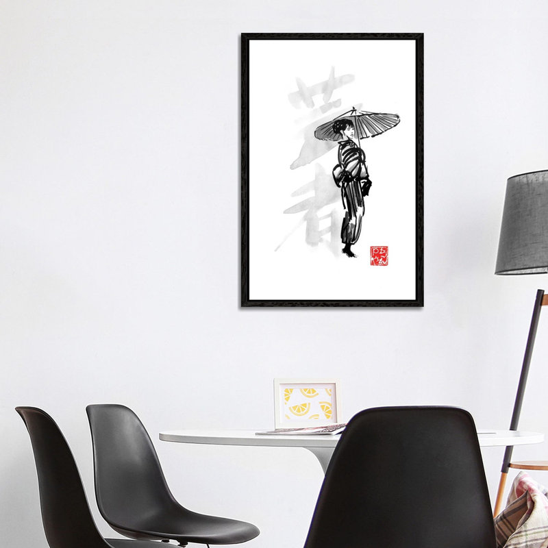 Geisha by Péchane - Painting on Canvas, 101.6 cm H x 66.04 cm W, Black Framed