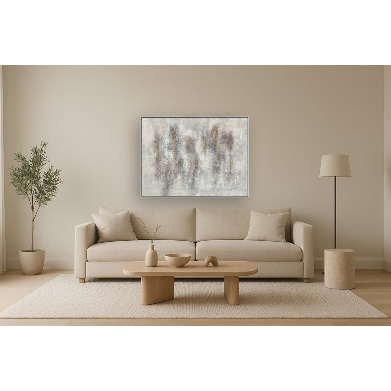 Art mural en toile texturée abstraite «Silver Whisper» - 36 po x 48 po - cadre champagne argenté