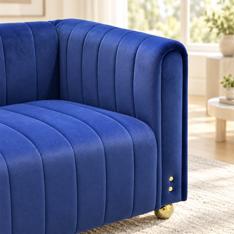 Roswitha 81.3'' Velvet Sofa, Blue