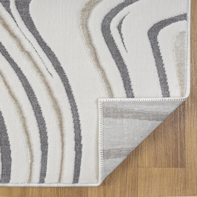 Tapis moderne à motif abstrait tourbillonnant, Rectangle 5 pi x 7 pi