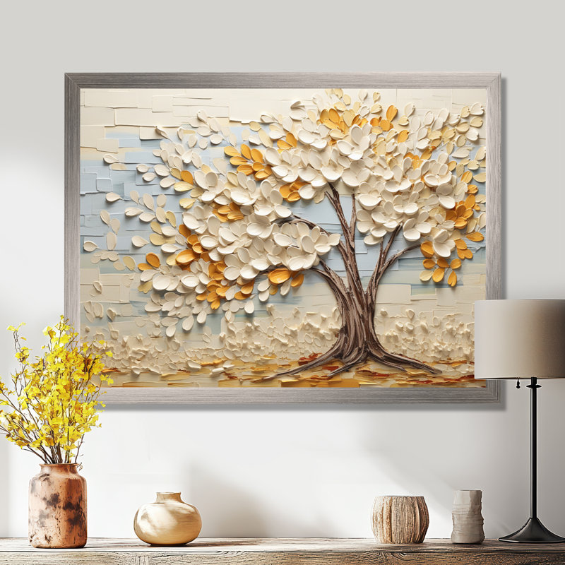 Minimalisme américain Basswood Tree IV - arbre, décoration murale, Cadre de coin argenté fermé, H 16 po x l 32 po x P 1 po