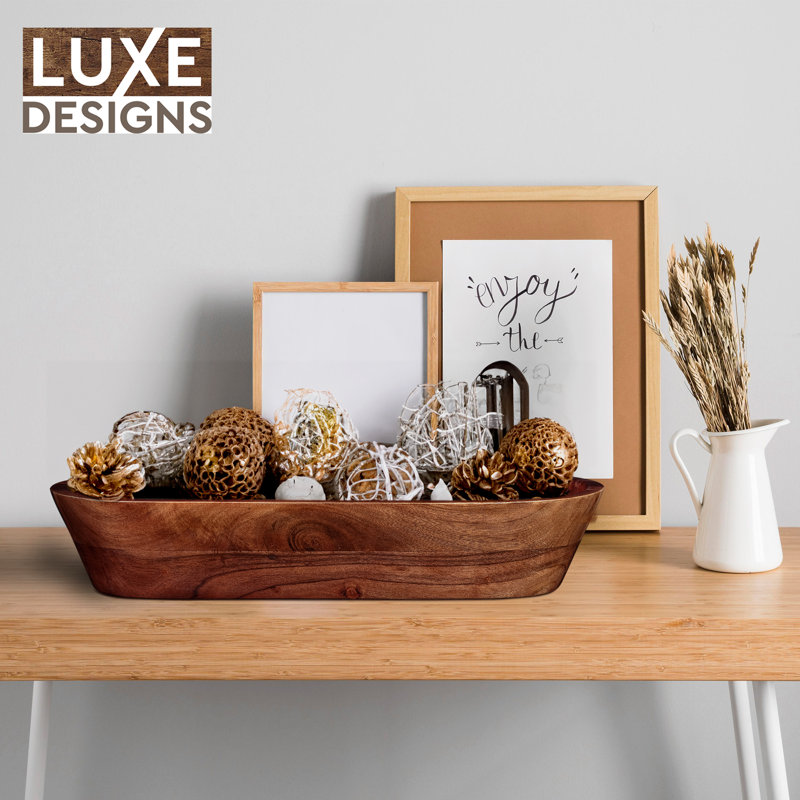 Handcrafted Dark Burnt Acacia Wood Oval Plant Pot