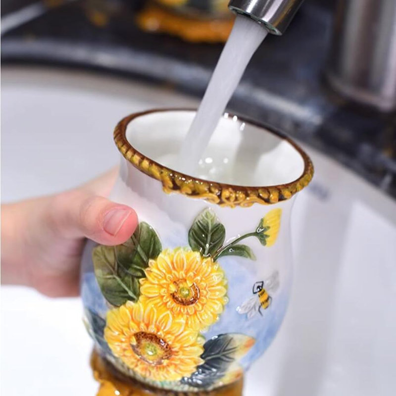 Ceramic Sunflower Bathroom Accessories Set