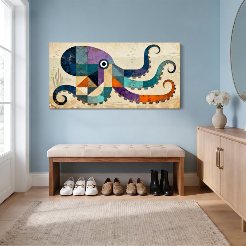 «Geometric Octopus», ensemble de 1 reproduction d'art sur toile tendue, H 24 po x l 48 po