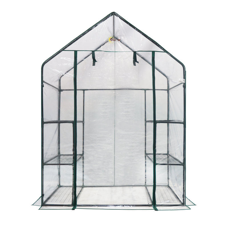 Serre accessible de plain-pied de luxe avec couverture transparente, trois niveaux et six tablettes Machrus Ogrow