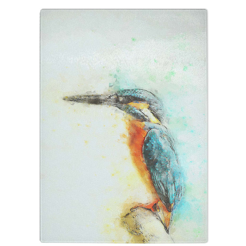 Tempered Glass Perched Kingfisher Chopping Board, 28.5 cm W x 39 cm L