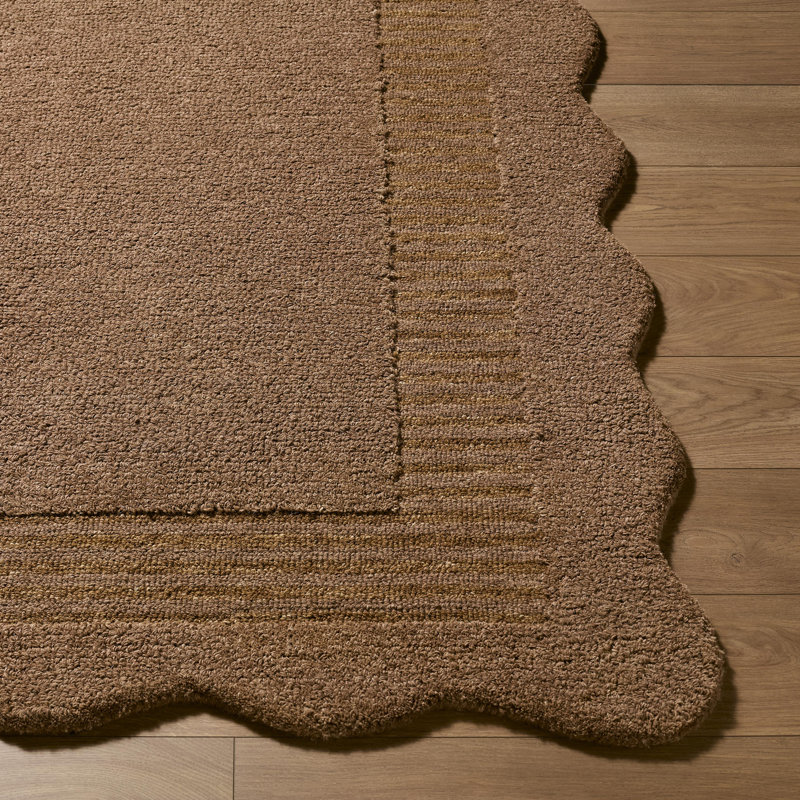 Tapis fait à la main Curran, Rectangle 6 pi x 9 pi, Brun