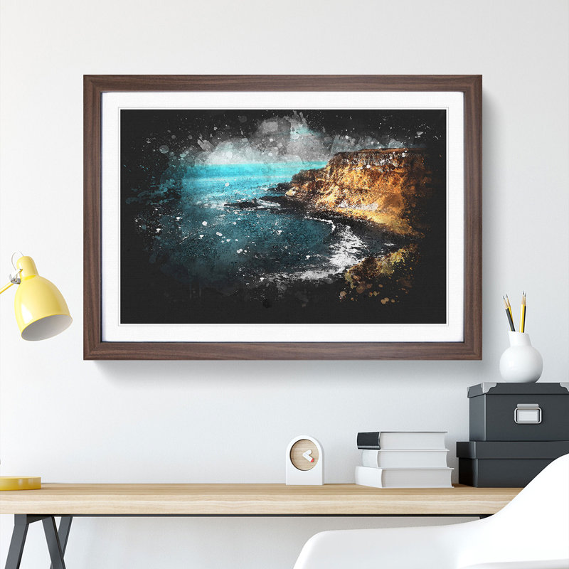 Giant's Causeway Northern Ireland - Picture Frame Graphic Art, 27cm H x 36cm W x 2cm D, Walnut
