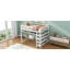 Lit mezzanine double avec tablettes de rangement et bureau sous le lit-114239052