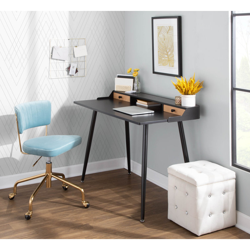 Benley Velvet Task Chair, Light Blue, Gold